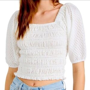 BB Dakota Smock My Way White Eyelet Blouse Top Sz M NEW